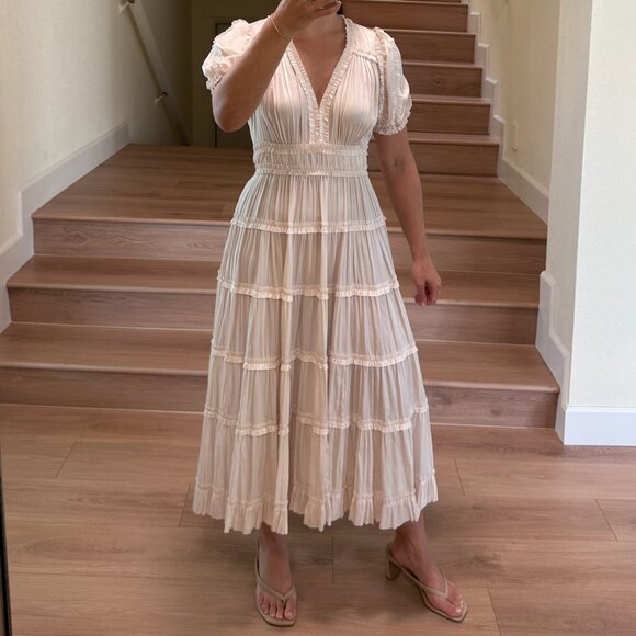 Ulla Johnson White Satin V-Neck Midi Dress Size US 2 - Picture 1 of 4